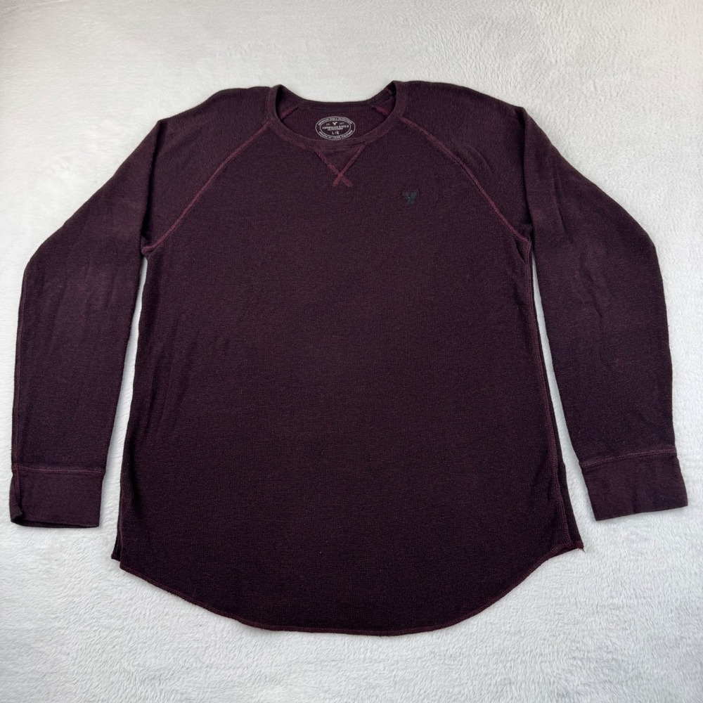 American Eagle Thermal Shirt Mens Large Burgundy Waffle Knit Raglan Athletic Fit